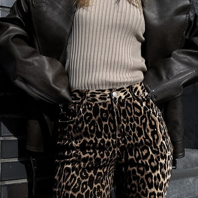 Leopard Denim Straight Jeans