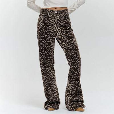 Leopard Denim Straight Jeans