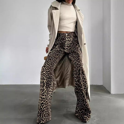 Leopard Denim Straight Jeans